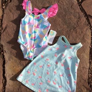NWT - Pastel Girl Swimsuit & Flamingo Coverup